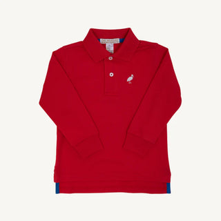 Beaufort Bonnet Long Sleeve Prim and Proper Polo in Richmond Red with Worth Avenue White Stork