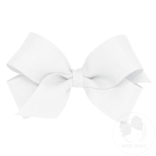 Mini Classic Grosgrain Hair Bow (Plain Wrap)- White