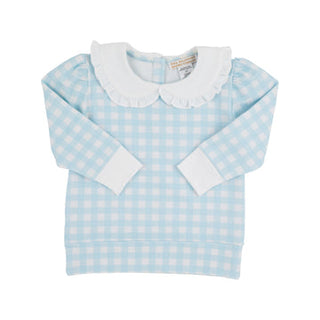 Maude's Ruffle Cassidy Comfy Crewneck- Buckhead Blue Gingham with Worth Avenue White