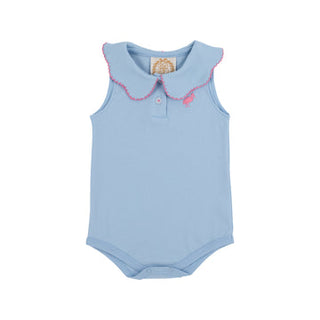 Paige's Playful Polo & Onesie Beale Street Blue with Hamptons Hot Pink Picot & Stork