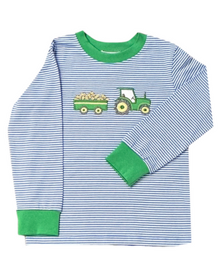 Peanut Applique Blue Stripe Boys Shirt