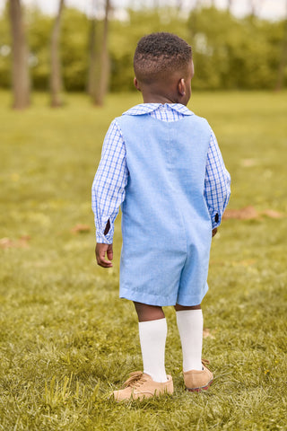 Little English Vintage Button Tab John John in Alaskan Flannel