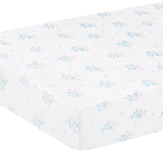 Little English Pima Crib Sheet in Blue Bow Bouquet