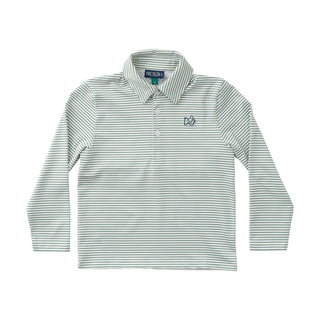 Prodoh Boy's Long Sleeve Pro Performance Polo in Green Spruce Stripe
