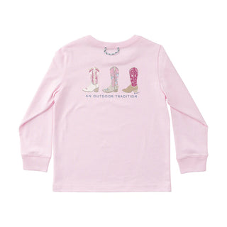 Prodoh Girls Long Sleeve Cotton T-Shirt in Pink with Cowgirl Boots