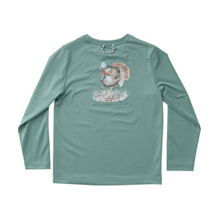 Prodoh Kids Pro Performance Long Sleeve T-shirt in Green Spruce with Turkey Gobbler