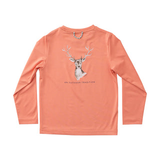 Prodoh Kid's Pro Performance Long Sleeve T-Shirt in Soft Orange with Deer Head and Antlers