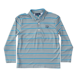 BOYS' LONG SLEEVE PRO PERFORMANCE POLO IN POSY GREEN FISHING CLUB STRIPE