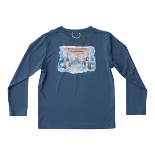 KID'S PRO PERFORMANCE LONG SLEEVE FISHING T-SHIRT WITH PIER ART