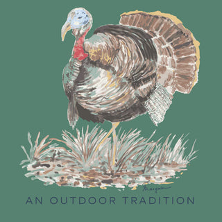 Prodoh Kids Pro Performance Long Sleeve T-shirt in Green Spruce with Turkey Gobbler