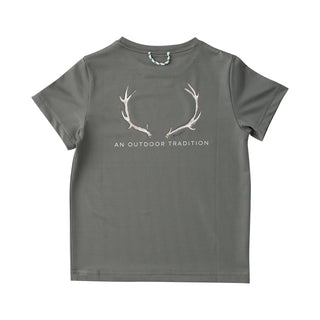 Prodoh Kid's Performance T-Shirt in Olive Green with Deer Antlers
