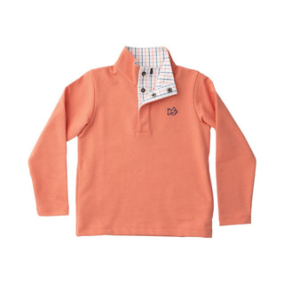 Prodoh Boy's Sporty Snap Pullover in Crabapple Orange and Plaid Liner