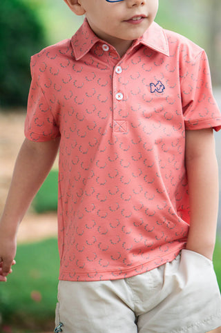 Prodoh Boy's Short Sleeve Pro Performance Polo in Deer Antler Print