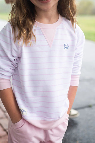 Prodoh Girls Crew Control Sweatshirt in Pink Tulle Stripe
