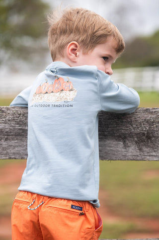 Prodoh Kid's Long Sleeve Cotton T-shirt in Blue Gray with Pumpkin Harvest Fall Festival