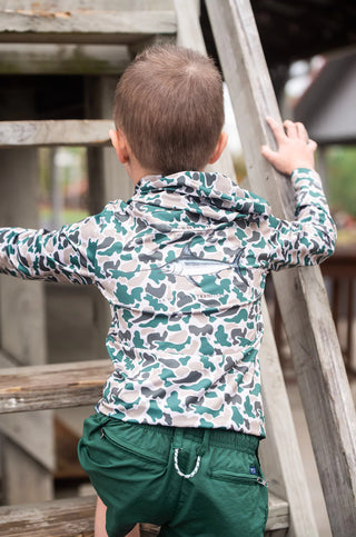 Prodoh Kid's Pro Performance Hoodie T-Shirt in Neutral Break Point Camo with Swordfish