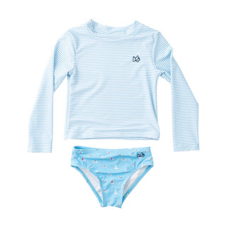 Prodoh Girls' Reef Rashguard Swim Set – The Coast Thin Stripe / Boats in the Bay Print