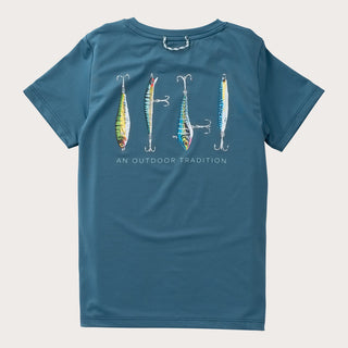 Prodoh Boys' Pro Performance Short Sleeve T-shirt - Tapestry Blue with Fishing Lures