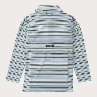 Prodoh Boys' Long Sleeve Performance Polo - Arona Blue and Camping Green Stripe