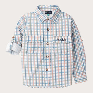 Prodoh Boys' Long Sleeve Founders Kids Fishing Shirt - Sullivans Island Arona Blue Plaid