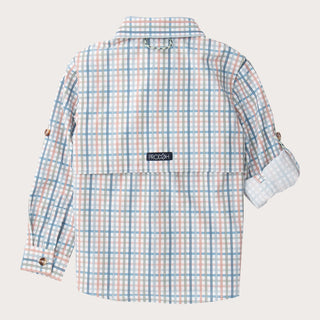Prodoh Boys' Long Sleeve Founders Kids Fishing Shirt - Sullivans Island Arona Blue Plaid