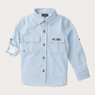 Prodoh Boys' Long Sleeve Founders Kids Fishing Shirt -  Navy Blue Peony Surfside Plaid