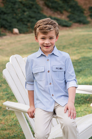 Prodoh Boys' Long Sleeve Founders Kids Fishing Shirt -  Navy Blue Peony Surfside Plaid