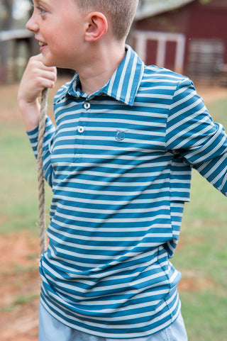 Prodoh Boys' Long Sleeve Performance Polo - Tapestry Green Stripe