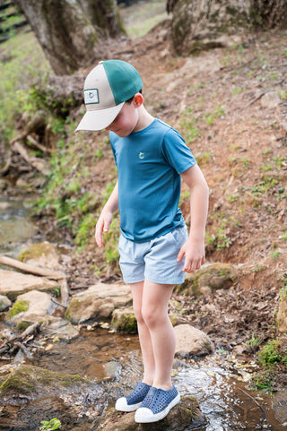 Prodoh Boys' Pro Performance Short Sleeve T-shirt - Tapestry Blue with Fishing Lures