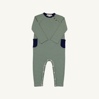 The Beaufort Bonnet Company Rayburn Romper -Grier Green Stripe with Nantucket Navy