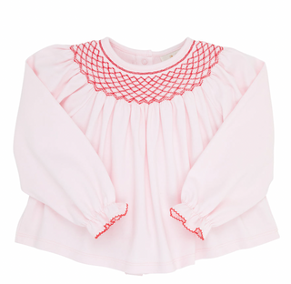 Bettye Sue Smocked Top Palm Beach Pink with Richmond Red Smocking