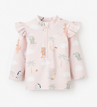 Pale Pink Flutter Sleeve Seaside Safari Baby Rash Guard