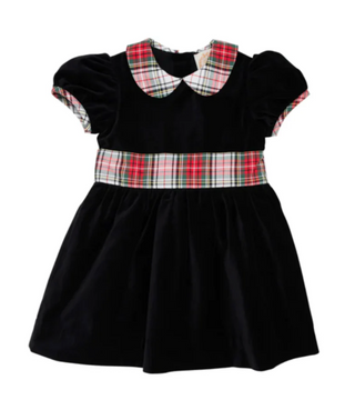 Cindy Lou Sash Dress Velveteen - Newport Night/ Keene Place Plaid