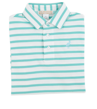 Prim & Proper Polo & Onesie- Turks Teal Stripe with Turks Teal