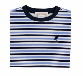 Carter Crewneck- Kennedy Cruise Stripe (Nantucket Navy) with Nantucket Navy Stork