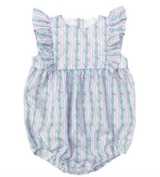 James & Lottie Liza Bubble- Pink and Blue Floral Stripe Woven
