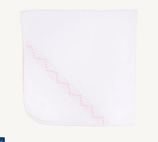 The Beaufort Bonnet Company - Sweetly Smocked Blessing Blanket - Worth Avenue White with Palm Beach Pink