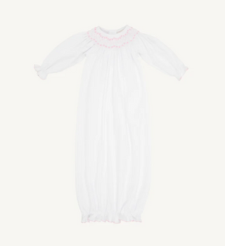 Beaufort Bonnet Company - Sweetly Smocked Greeting Gown - Worth Avenue White with Palm Beach Pink