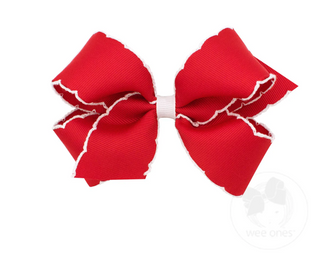 Wee Ones Mini Moonstitch Grosgrain Hair Bow with Contrasting Wrap- Red with White