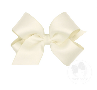 Wee Ones King Crepe Satin with Grosgrain Underlay Hair Bow- Antique White