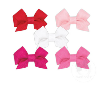 Wee Ones 5 Tiny Front Tail Grosgrain Bows- Whites and Pinks