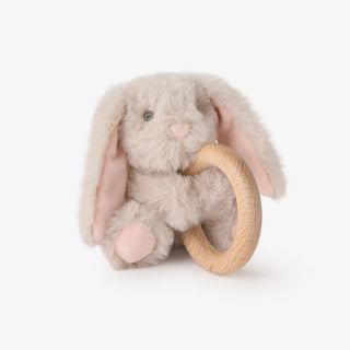 Elegant Baby Plush Bunny Wooden Ring Rattle