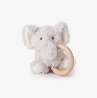 Elegant Baby Elephant Plush Wooden Ring Rattle