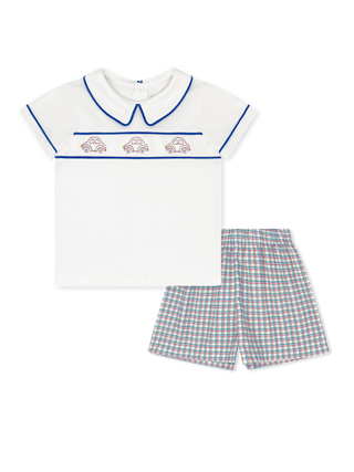 Lullaby Set Carson Short Set - Cars, Primary Plaid