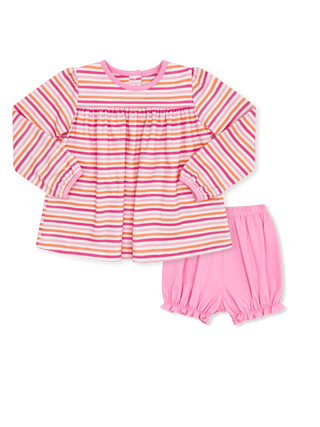 Lullaby Set Penny Play Bloomer Set Long Sleeve - Falling For Stripes, Pink