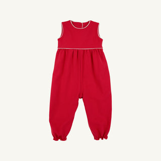 The Beaufort Bonnet Company Sleeveless Rebecca Romper -Richmond Red with Fair Street Floral Bow