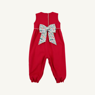 The Beaufort Bonnet Company Sleeveless Rebecca Romper -Richmond Red with Fair Street Floral Bow