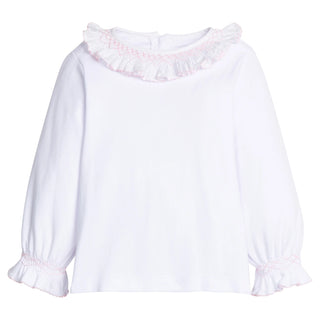 Little English Smocked Madeline Blouse in White with Light Pink