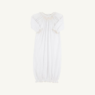 The Beaufort Bonnet Company Sweetly Smocked Greeting Gown (Unisex) - Worth Avenue White with Palmetto Pearl