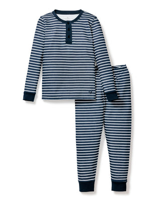 Petite Plume Kid's Pima Snug Fit Pajama Set in Navy Stripe